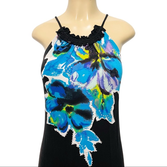 S Vintage INC International Concepts Floral Blue & Black Sequin Dress - Picture 2 of 14